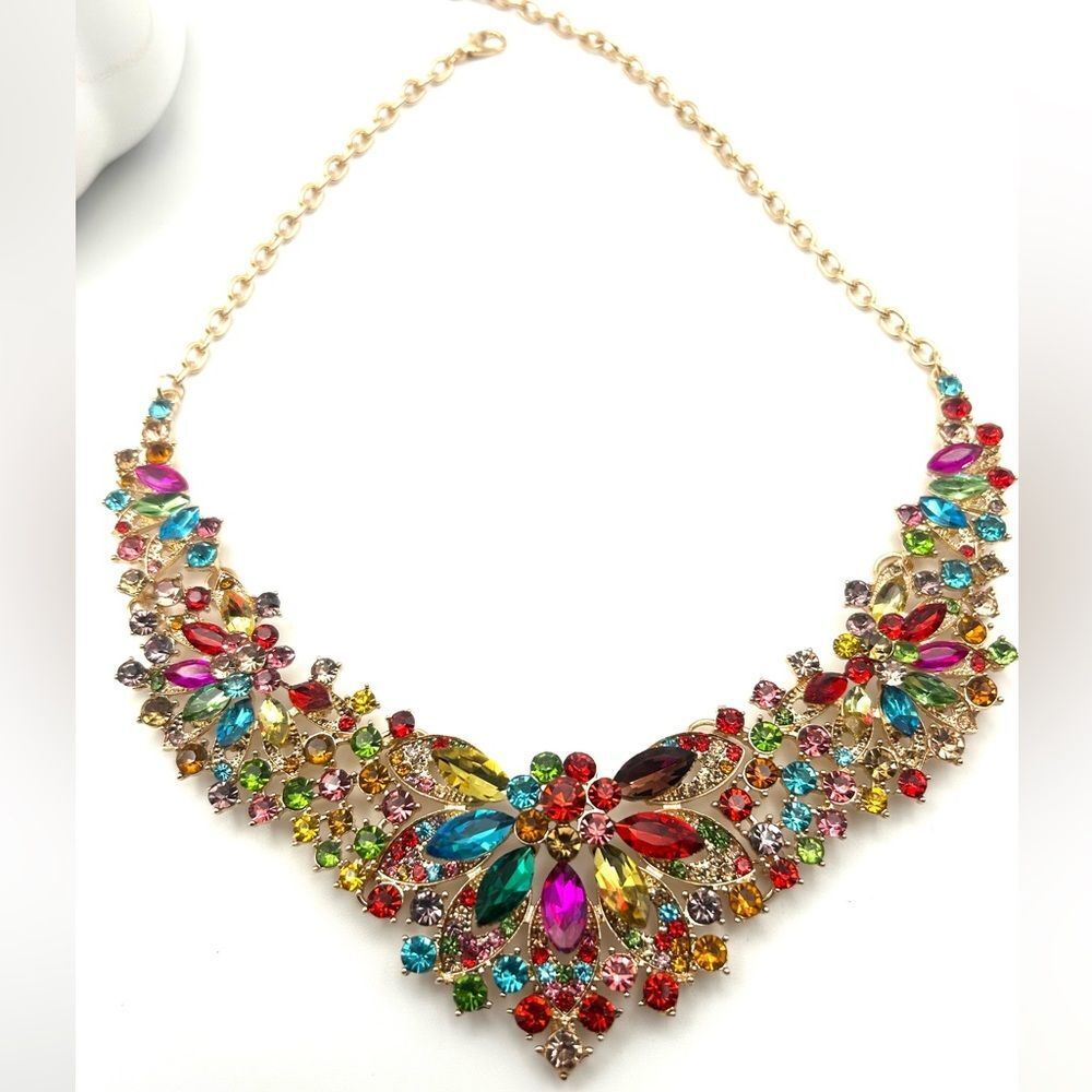 Colorful Gemstone Statement Necklace - Picture 3 of 4